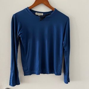 Commes Des Garcons Blue Long Sleeve waisted T with Black Elastic collar tie